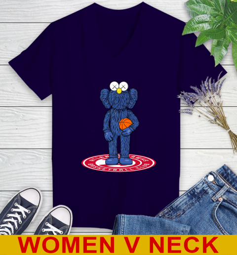 NBA Basketball Atlanta Hawks Kaws Bff Blue Figure Shirt Women's V-Neck T-Shirt 4