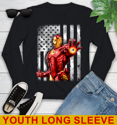Washington Redskins NFL Football Iron Man Avengers American Flag Shirt Youth Long Sleeve