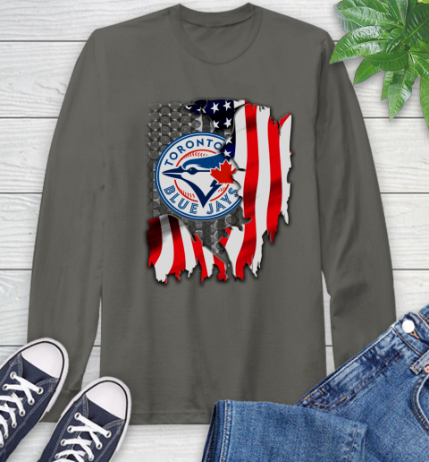 Toronto Blue Jays MLB Baseball American Flag Long Sleeve T-Shirt 9