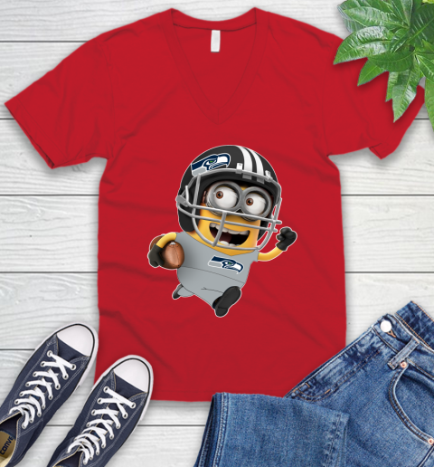 NFL Seattle Seahawks Minions Disney Football Sports V-Neck T-Shirt 7