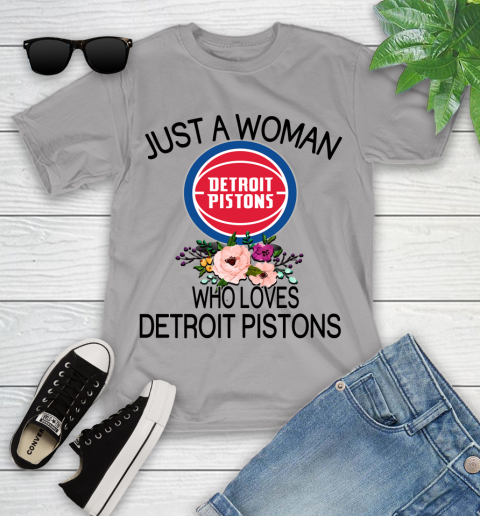 NBA Just A Woman Who Loves Detroit Pistons Basketball Sports Youth T-Shirt 2