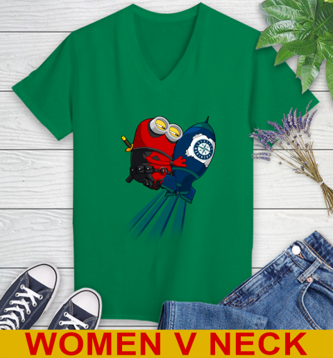 MLB Baseball Seattle Mariners Deadpool Minion Marvel Shirt Women's V-Neck T-Shirt 5