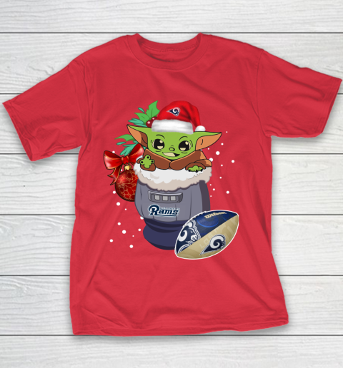Los Angeles Rams Christmas Baby Yoda Star Wars Funny Happy NFL Youth T-Shirt 9