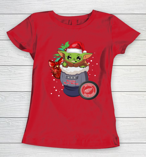 Detroit Red Wings Christmas Baby Yoda Star Wars Funny Happy NHL Women's T-Shirt 10