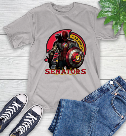 NHL Captain America Thor Spider Man Hawkeye Avengers Endgame Hockey Ottawa Senators T-Shirt 12