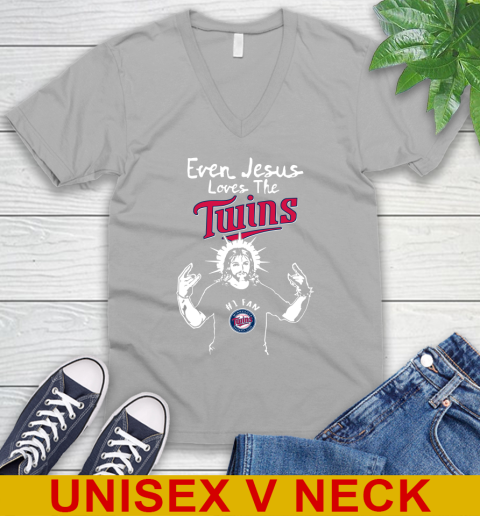 Minnesota Twins MLB Baseball Even Jesus Loves The Twins Shirt V-Neck T-Shirt 3