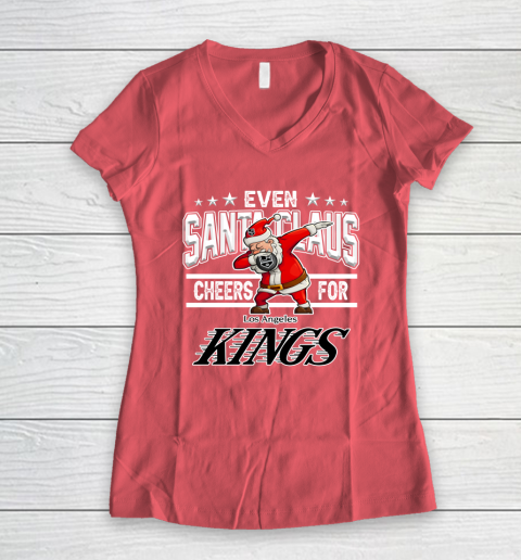 Los Angeles Kings Even Santa Claus Cheers For Christmas NHL Women's V-Neck T-Shirt 4