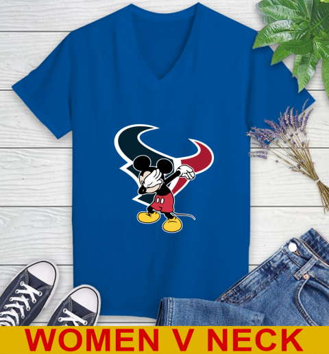 Houston Texans NFL Football Dabbing Mickey Disney Sports Women's V-Neck T-Shirt 11