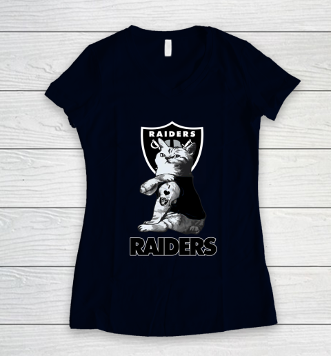 NFL Football My Cat Loves Oakland Raiders Women's V-Neck T-Shirt 2