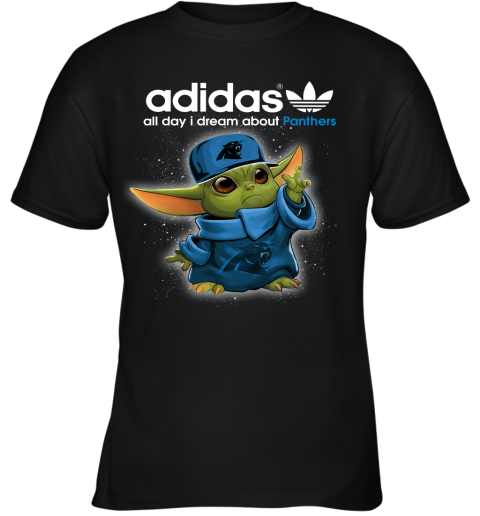 Baby Yoda Adidas All Day I Dream About Carolina Panthers Youth T-Shirt