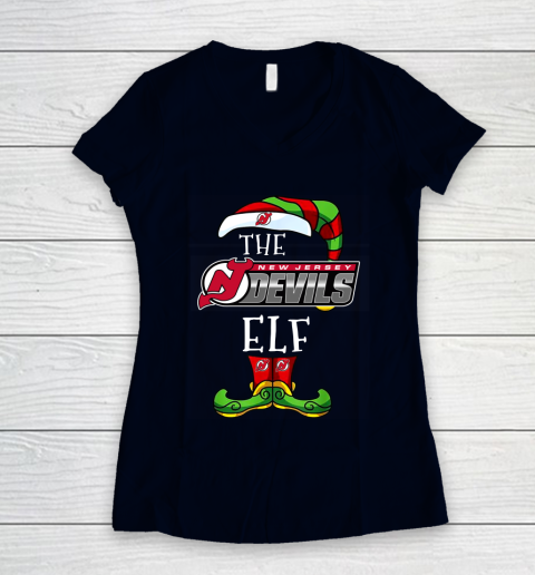 New Jersey Devils Christmas ELF Funny NHL Women's V-Neck T-Shirt 2