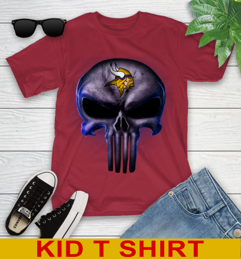 Minnesota Vikings NFL Football Punisher Skull Sports Youth T-Shirt 12