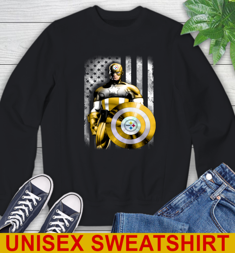 Pittsburgh Steelers NFL Football Captain America Marvel Avengers American Flag Shirt Sweatshirt
