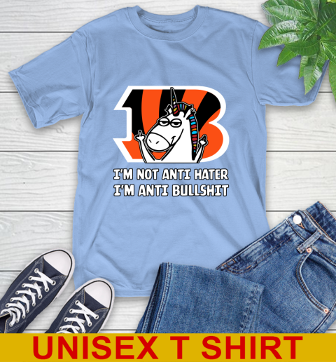 Cincinnati Bengals NFL Football Unicorn I'm Not Anti Hater I'm Anti Bullshit T-Shirt 11