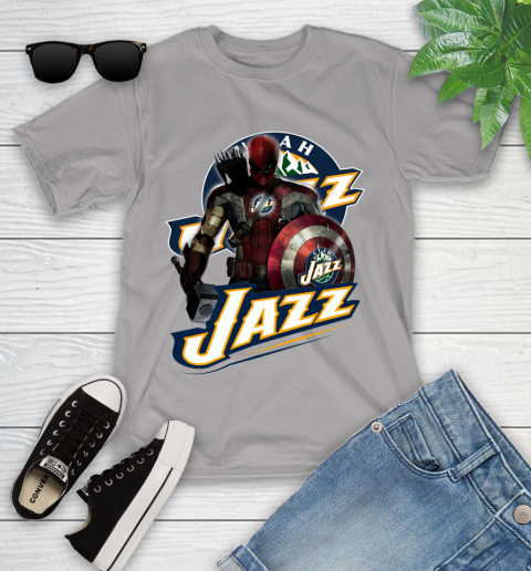 Utah Jazz NBA Basketball Captain America Thor Spider Man Hawkeye Avengers Youth T-Shirt 4