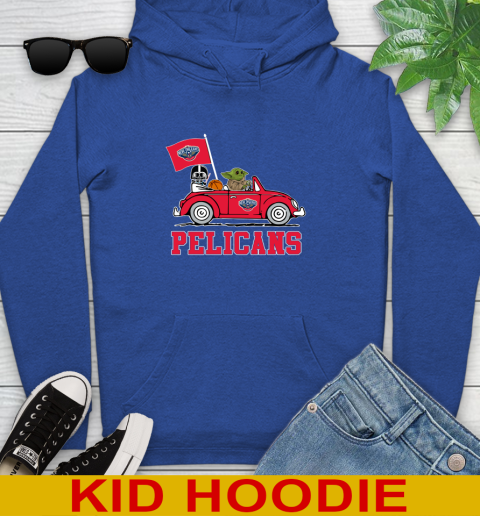 NBA Basketball New Orleans Pelicans Darth Vader Baby Yoda Driving Star Wars Shirt Youth Hoodie 10