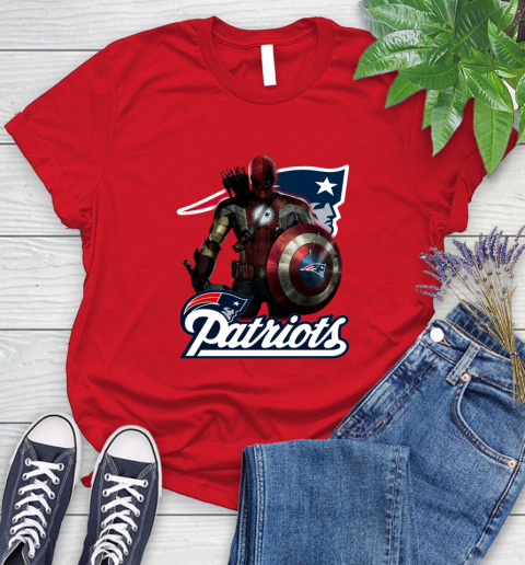 NFL Captain America Thor Spider Man Hawkeye Avengers Endgame Football New England Patriots Women's T-Shirt 9