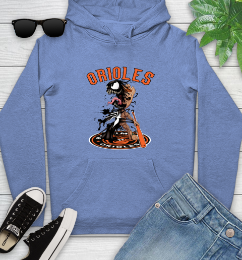 MLB Baltimore Orioles Baseball Venom Groot Guardians Of The Galaxy Youth Hoodie 12