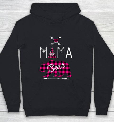 Mama Bear Shirt Buffalo Plaid Pink Family Christmas Camping Youth Hoodie