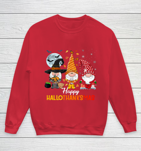 Gnomes Halloween And Merry Christmas Happy Hallothanksmas Youth Sweatshirt 7