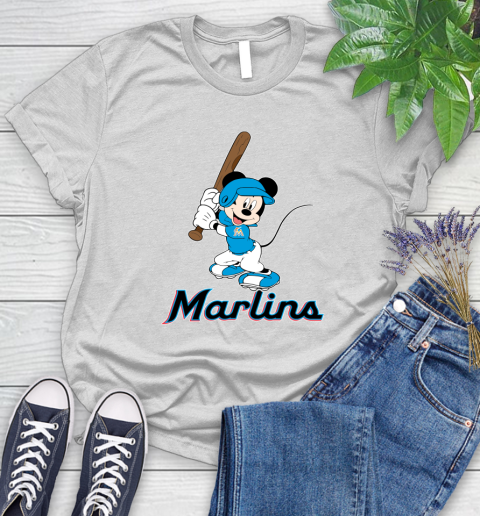 MLB Baseball Miami Marlins Cheerful Mickey Mouse Shirt Women's T-Shirt 2