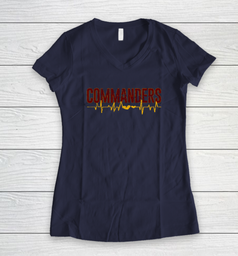 Vintage Commanders' Heart Beat Distressed Sports Spirit Women's V-Neck T-Shirt 7