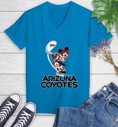 NHL Hockey Arizona Coyotes Cheerful Mickey Mouse Shirt Women's V-Neck T-Shirt 6