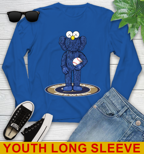MLB Baseball Milwaukee Brewers Kaws Bff Blue Figure Shirt Youth Long Sleeve 10