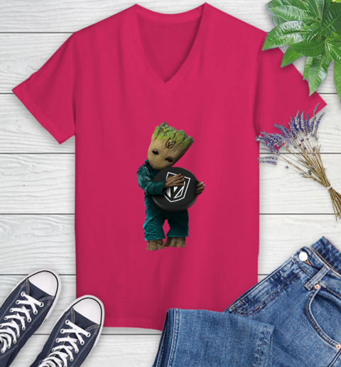 NHL Groot Guardians Of The Galaxy Hockey Sports Vegas Golden Knights Women's V-Neck T-Shirt 9