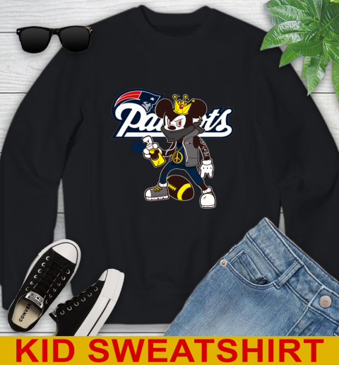 New England Patriots NFL Football Mickey Peace Sign Sports Youth Sweatshirt 2