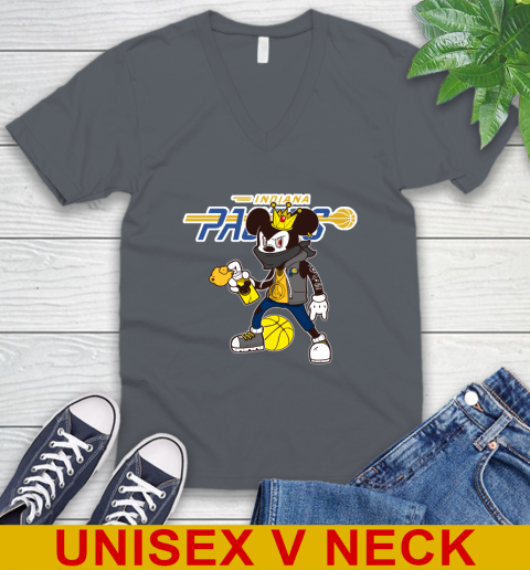 Indiana Pacers NBA Basketball Mickey Peace Sign Sports V-Neck T-Shirt - Image 6