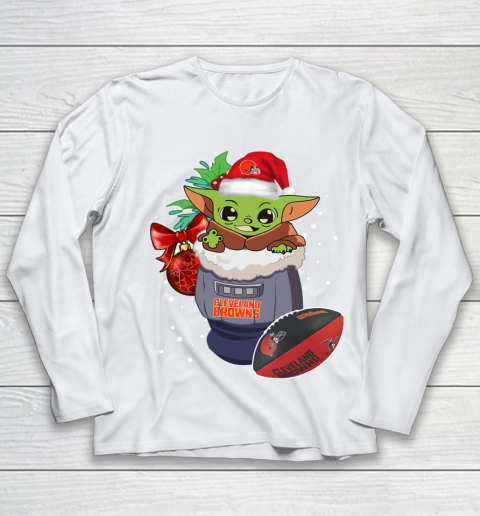 Cleveland Browns Christmas Baby Yoda Star Wars Funny Happy NFL Youth Long Sleeve 2