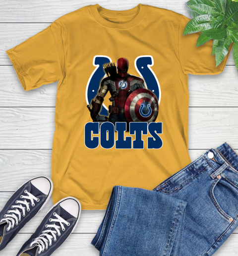 NFL Captain America Thor Spider Man Hawkeye Avengers Endgame Football Indianapolis Colts T-Shirt 3