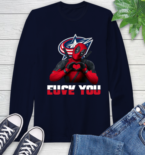 NHL Columbus Blue Jackets Deadpool Love You Fuck You Hockey Sports Long Sleeve T-Shirt 3