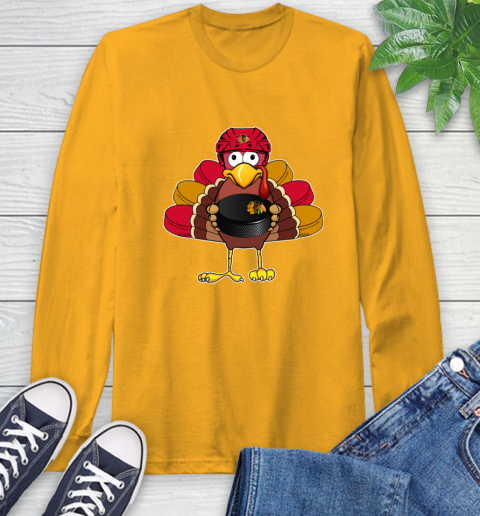 Chicago Blackhawks Turkey Thanksgiving Day Long Sleeve T-Shirt 3