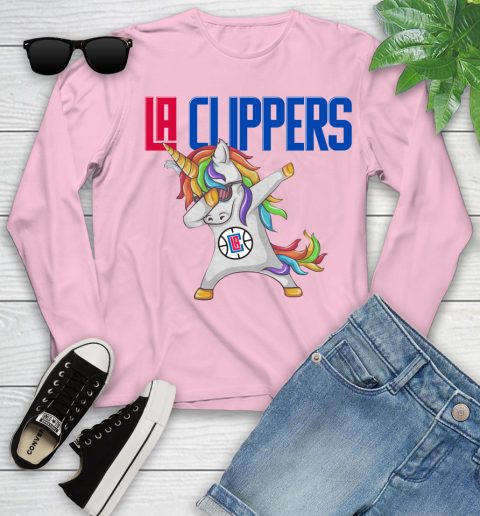 LA Clippers NBA Basketball Funny Unicorn Dabbing Sports Youth Long Sleeve 10