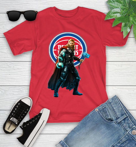 NBA Thor Avengers Endgame Basketball Detroit Pistons Youth T-Shirt 10