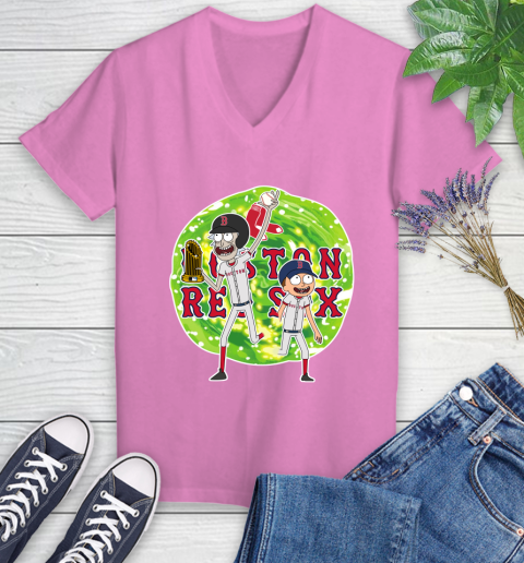 MLB Boston Red Sox Rick And Morty Commissioner's Trophy Baseball Sports Women's V-Neck T-Shirt 14