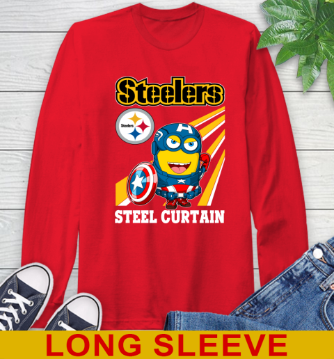 NFL Football Pittsburgh Steelers Captain America Marvel Avengers Minion Shirt Long Sleeve T-Shirt 12