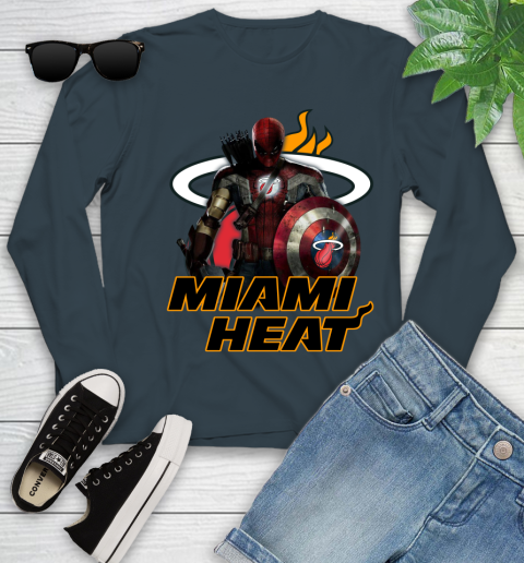 Miami Heat NBA Basketball Captain America Thor Spider Man Hawkeye Avengers Youth Long Sleeve 8