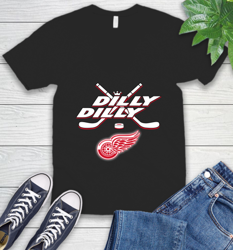 NHL Detroit Red Wings Dilly Dilly Hockey Sports V-Neck T-Shirt 2