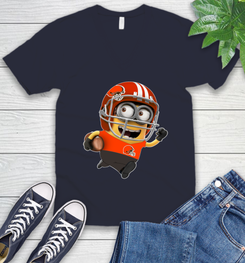 NFL Cleveland Browns Minions Disney Football Sports V-Neck T-Shirt 3