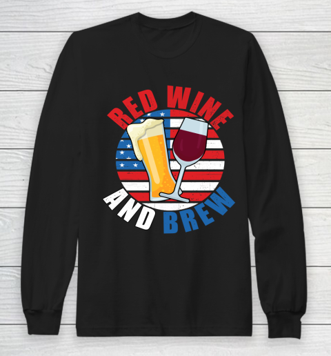 Beer Lover Funny Shirt Red Wine And Brew Funny July 4th Gift Vintage Long Sleeve T-Shirt