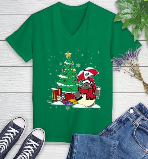 Columbus Blue Jackets NHL Hockey Cute Tonari No Totoro Christmas Sports Women's V-Neck T-Shirt 5