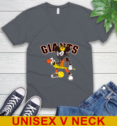 San Francisco Giants MLB Baseball Mickey Peace Sign Sports V-Neck T-Shirt - Image 6