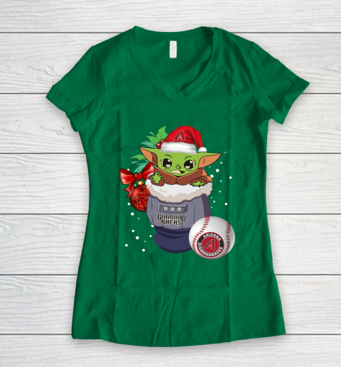 Arizona Diamondbacks Christmas Baby Yoda Star Wars Funny Happy MLB Women's V-Neck T-Shirt 5