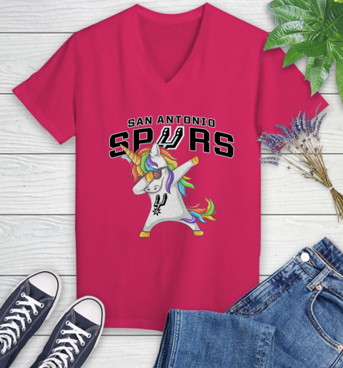 San Antonio Spurs NBA Basketball Funny Unicorn Dabbing Sports Women's V-Neck T-Shirt 9