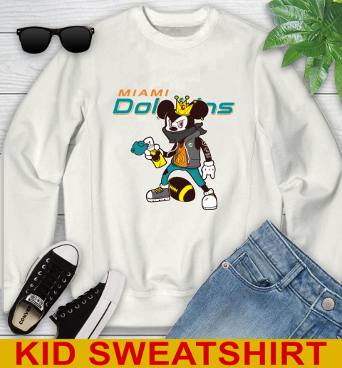Miami Dolphins NFL Football Mickey Peace Sign Sports Youth Sweatshirt