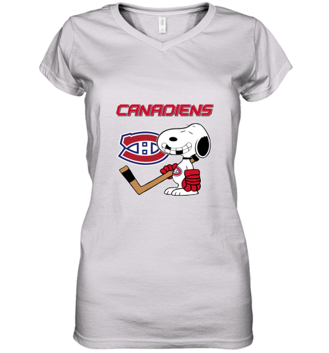 Montreal Canadiens Ice Hockey Broken Teeth Snoopy NHL Women's V-Neck T-Shirt