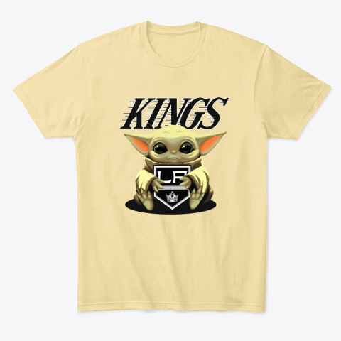 5oe5 baby yoda hugs the los angeles kings classic t shirt 2 front yellow haze